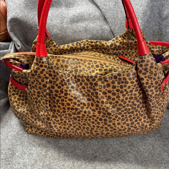 Kate Spade leather Leopard Print Tote Bag with Red Accents purple lined purse - Picture 5 of 12